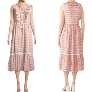 Kate Spade XL Light Pink White Lace Up Tassel Ruffle Detail Arrow Midi Dress